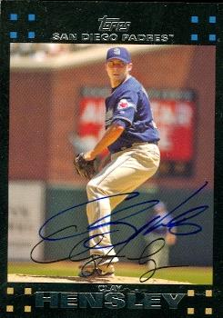 71766 Clay Hensley Autographed Baseball Card San Diego Padres 2007 Topps No . 218 -  Autograph Warehouse