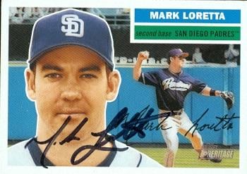 71905 Mark Loretta Autographed Baseball Card San Diego Padres 2005 Topps Heritage No . 257 -  Autograph Warehouse