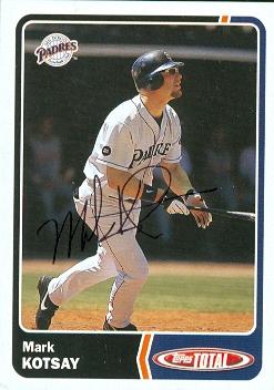 71958 Mark Kotsay Autographed Baseball Card San Diego Padres 2003 Topps Total No . 432 -  Autograph Warehouse