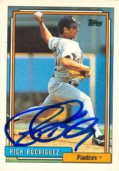 72172 Rich Rodriguez Autographed Baseball Card San Diego Padres 1992 Topps No . 462 -  Autograph Warehouse