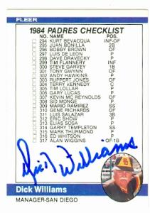 72260 Dick Williams Autographed Baseball Card San Diego Padres 1984 Fleer No . 659 67 -  Autograph Warehouse