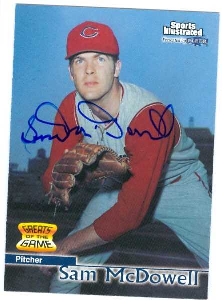 72582 Sam Mcdowell Autographed Baseball Card Cleveland Indians 1999 Fleer Greats Of The Game No . 62