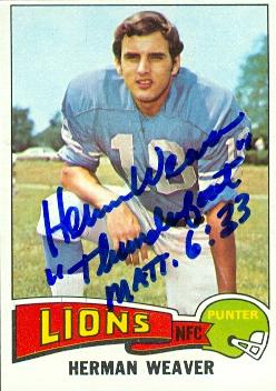 Autograph Warehouse 72589 Herman Weaver Autographed Football Card Detroit Lions 1975 Topps No 146