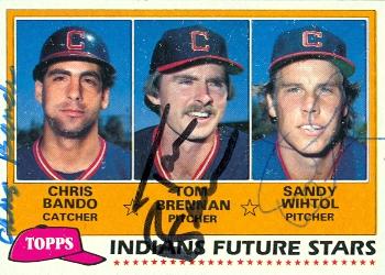 Chris Bando, Tom Brennan & Sandy Wihtol autographed Baseball Card (Cleveland Indians) 1981 Topps #451 - Autographed Baseball Cards