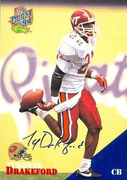 Autograph Warehouse 73694 Tyronne Drakeford Autographed Football Card Virginia Tech 1994 Classic No 54