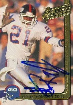 Autograph Warehouse 73758 Reyna Thompson Autographed Football Card New York Giants 1991 Action Packed No 190