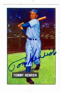73986 Tom Henrich Autographed Baseball Card New York Yankees 1951 Bowman Reprint No . 291 1986 67 -  Autograph Warehouse
