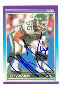 74164 Jeff Lageman Autographed Football Card New York Jets 1990 Score No . 140 -  Autograph Warehouse