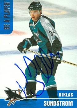 74993 Niklas Sundstrom Autographed Hockey Card San Jose Sharks 1999 In The Game No .112