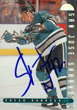 75042 Shean Donovan Autographed Hockey Card San Jose Sharks 1995 Leaf No .47