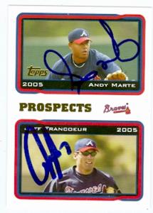 75162 Andy Marte And Jeff Francoeur Autographed Baseball Card Atlanta Braves 2005 Topps No .691 -  Autograph Warehouse