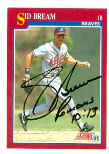 Sid Bream Autographed Baseball Card Atlanta Braves 1991 Score No .12T