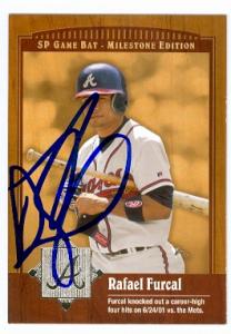 75548 Rafael Furcal Autographed Baseball Card Atlanta Braves 2001 Upper Deck No .49 Sp Game Bat Milestone Edition