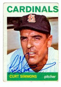 Curt Simmons Autographed Baseball Card St. Louis Cardinals 67 1964 Topps No .385