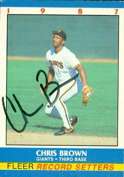 76873 Chris Brown Autographed Baseball Card San Francisco Giants 1987 Fleer Record Setters No .2