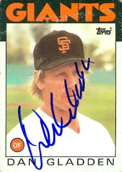 77129 Dan Gladden Autographed Baseball Card San Francisco Giants 1986 Topps No .678