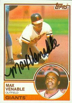 77388 Max Venable Autographed Baseball Card San Francisco Giants 1983 Topps No .634