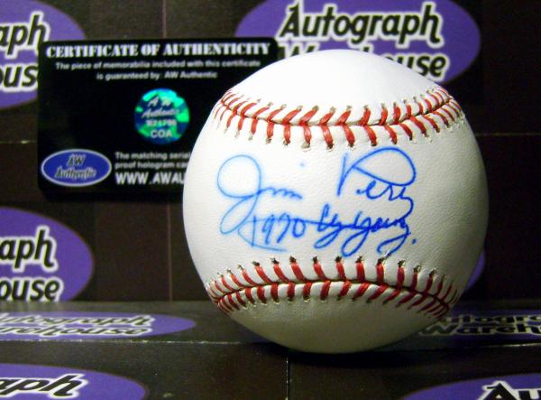 84545 Jim Perry Autographed Major League Baseball Inscribed 1970 Cy Young Bleeding Signature Discounted