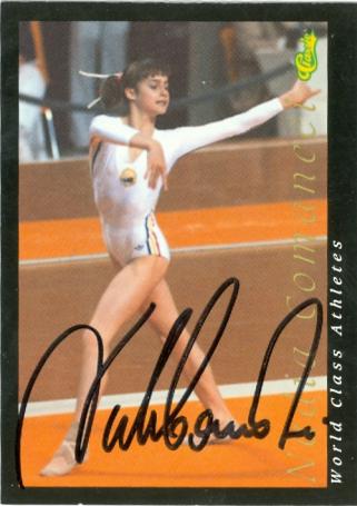 Picture of Autograph Warehouse 84812 Nadia Comaneci Autographed Card Gold Medal Gymanstic Olympian 1992 Classic No .27