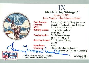 Autograph Warehouse 93235 Gerry Mullins Autographed Football Card Pittsburgh Steelers 1990 Pro Set No 9 Super Bowl Ix