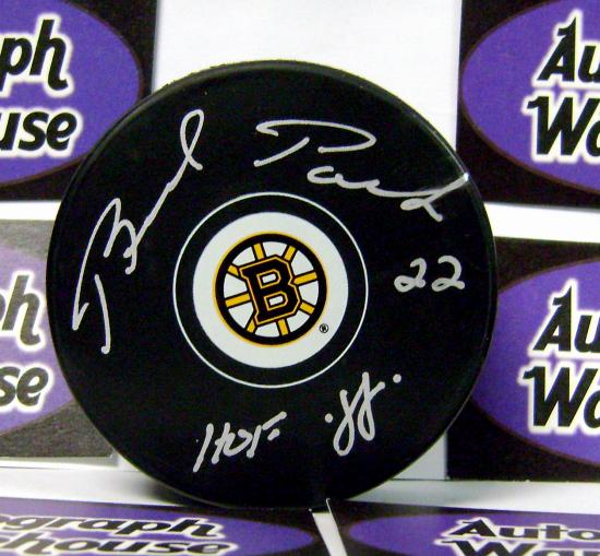 Brad Park autographed Hockey Puck (Boston Bruins) inscribed HOF 88 22 - Autographed NHL Pucks