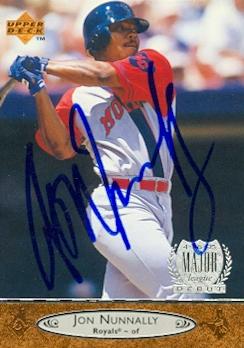 97645 Jon Nunnally Autographed Baseball Card Kansas City Royals 1996 Upper Deck Major League Debut No. 91
