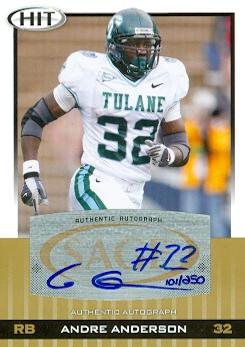 Autograph Warehouse 99809 Andre Anderson Autographed Football Card Tulane 2010 Sage Hit Rookie No. A33