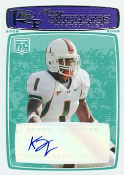 Autograph Warehouse 99812 Kenny Phillips Autographed Football Card Miami 2008 Topps Progression Rookie Blue No. 189