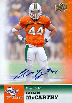 Autograph Warehouse 99845 Colin Mccarthy Autographed Football Card Miami 2011 Upper Deck Sweet Spot Rookie No. 8