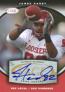 Autograph Warehouse 99860 James Hardy Autographed Football Card Indiana 2008 Sage Rookie Red No. A25