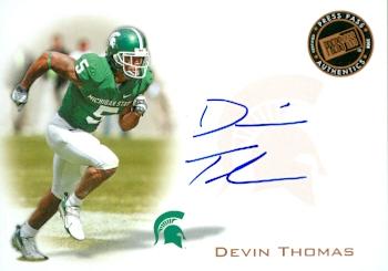 Autograph Warehouse 99884 Devin Thomas Autographed Football Card Michigan State 2008 Press Pass Rookie No. Pps-Dt