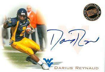 Autograph Warehouse 99890 Darius Reynaud Autographed Football Card West Virginia 2008 Press Pass Rookie No. Pps-Dr