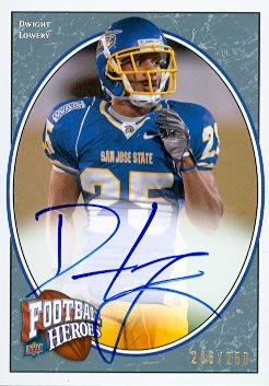 Autograph Warehouse 99973 Dwight Lowery Autographed Football Card San Jose State 2008 Ud Rookie Heroes No. 139