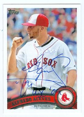 Picture of Autograph Warehouse 100692 Alfredo Aceves Autographed Baseball Card Boston Red Sox 2011 Topps No. Us122 Reduced Price Ink Damage On Front