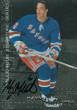 100711 Manny Malhotra Autographed Hockey Card New York Rangers 1999 In The Game No. 163