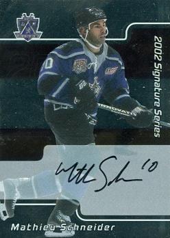 100789 Mathieu Schneider Autographed Hockey Card Los Angeles Kings 2002 In The Game Signature Series No. 159