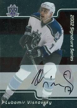 100800 Lubomir Visnovsky Autographed Hockey Card Los Angeles Kings 2002 In The Game Signature Series No. 107