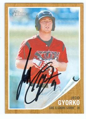 Picture of Autograph Warehouse 101108 Jedd Gyorko Autographed Baseball Card San Diego Padres Lake Elsinore Storm 2011 Topps Heritage Minor League No. 125 Rookie Card