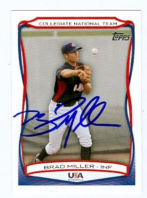 Brad Miller Autographed Baseball Card Team Usa Baseball Clemson Seattle Mariners 2010 Topps Usa No. Usa-35 Baseball Rookie Card