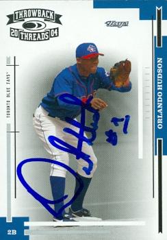 103073 Orlando Hudson Autographed Baseball Card Toronto Blue Jays 2004 Donruss Throwback Threads No. 198