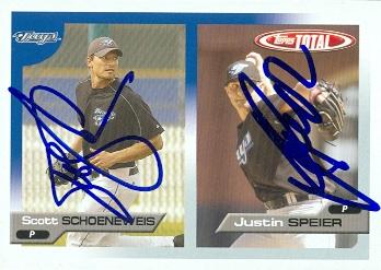 104439 Scott Schoeneweis And Justin Speier Autographed Baseball Card Toronto Blue Jays 2005 Topps Total No. 627 -  Autograph Warehouse