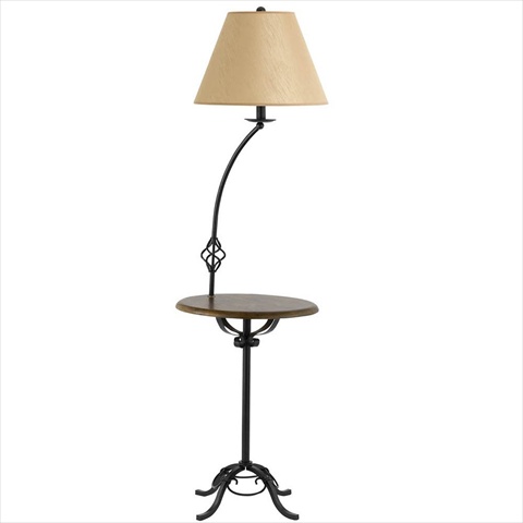 Picture of Cal Lighting BO-2095FL 150 W 3 Way Iron Floor Lamp With Wood Tray Table- Beige Fabric Shades- Cherry Finish