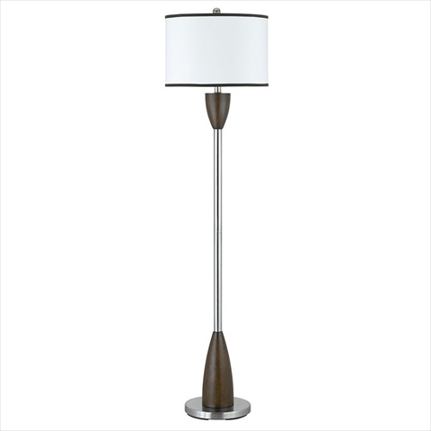LA-60006FL-2 100 W Metal And Resin Floor Lamp With White Fabric Shades- Brushed Steel Finish -  Cal Lighting