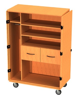 48 X 24 X 60 Transporter Storage Cabinet in Hardrock Maple With 2 Drawers, 2 Adjustable Shelves, Divider, Garment Rod, Casters