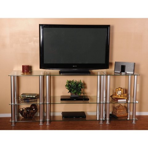 TVM-0075 75 in. Extra Tall Glass and Aluminum LCD and Plasma TV Stand -  RTA Home and Office