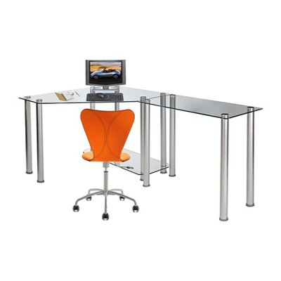 Picture of RTA Home and Office CT-013R Clear Tempered Glass Corner Computer Desk with Right Extention table