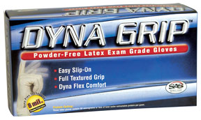 Dyna Grip, Latex Disposable Gloves, 7 mil Palm , Latex, Powder-Free, XL, White, 10 PK