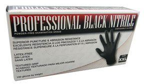 66542 Professional Black Nitrile Gloves- Medium
