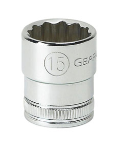 3/8" Drive, 15mm Metric Socket, 12 Points, drive12pt Stndr,metric,3/8in,15mm