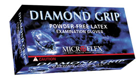 Picture of Microflex MF300L Diamond Grip Powder-Free Latex Exam Gloves - Box of 100- Large